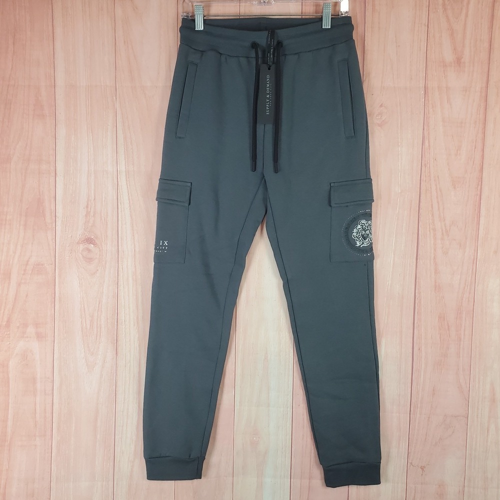 Supply & Demand Mind Cargo Jogger Pants‎ Mens Small Gray Stretch Medusa Logo